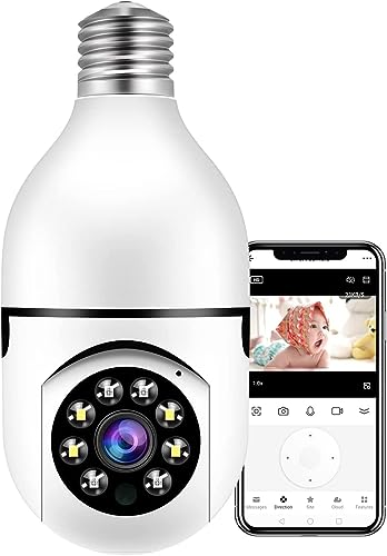 Telecamera a lampadina, 1080p WiFi panoramica di sicurezza domestica, attacco E27 Smart Home Camera con microfono e altoparlante, rilevamento movimento, avviso tempo reale, registrazione loop