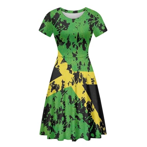 Image of HUGS IDEA Womens Puffy Swing Midi Dress Round Neck Short Sleeve Party A-Line Dresses