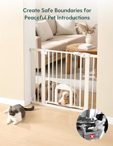 Babelio Baby Gate with Adjustable Cat Door, CatPrivilege III, 29-43" | Auto-Close, Pressure Mounted with No Drilling, Dual Lock Safety Gates For Stairs, Doorways and House, Easy Walk Thru, White - Image 4