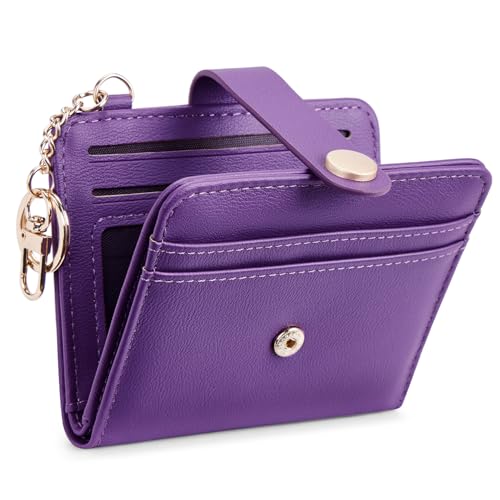 POIUGOYA Slim Wallet for Women RFID Card Holder Keychain Dark Purple