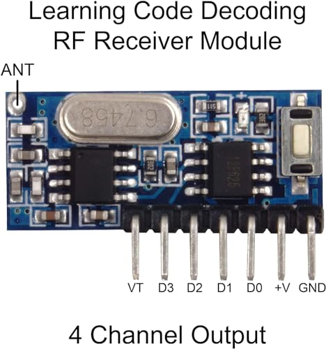 Image of ROBOWAY 433MHz Wireless Remote Control Switch Mini Receiver Built-in Learning Code 1527 Decoding 4 Channel Output with 656 FT Long-Distance Remote Control 4-Button Transmitter White