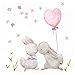 Little Deco Wandtattoo Kinderzimmer Mädchen Hasen mit rosa Herzballon & Blumen Wandaufkleber Babyzimmer Aufkleber Sticker Kinder Wandsticker Junge DL209-3