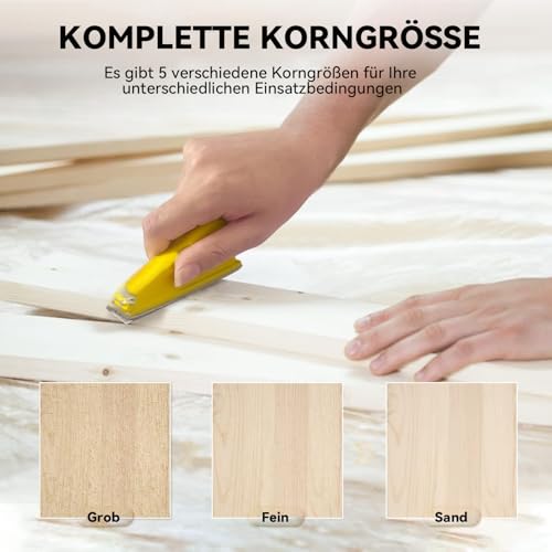 MANICAF 50 Stück Schleifpapier mit HandSchleifklotz Schleifblätter Körnung 80/120/180/240/400 Schleifpapier Set, Detailschleifset, Nassschleifpapier Set für Schleifen und Polieren