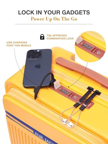 Image of FUR JADEN The Aviator TechPro 55cm German Polycarbonate Travel Luggage Cabin Suitcase with USB Port, Laptop Compartment, 8 StealthTech Shock Absorbing Wheels, TSA Lock (Sunflare, Cabin 20 inch)