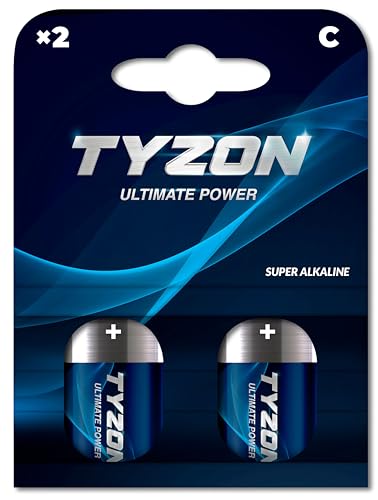 TYZON C Super Alkaline Batterien, 1,5 Volt, 2 Stück – Ideal für Geräte mit geringem Stromverbrauch