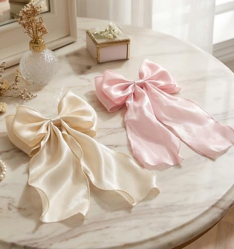 2 pinzas de lazo rosa claro para cabello con cinta larga miniatura 2