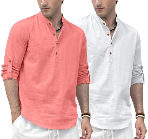 Image of Zombom Men's Combo Cotton Polyester Blend Solid Full Sleeve Straight Regular Fit Mandarin /Chinese Collor Kurta (Pack of 2)