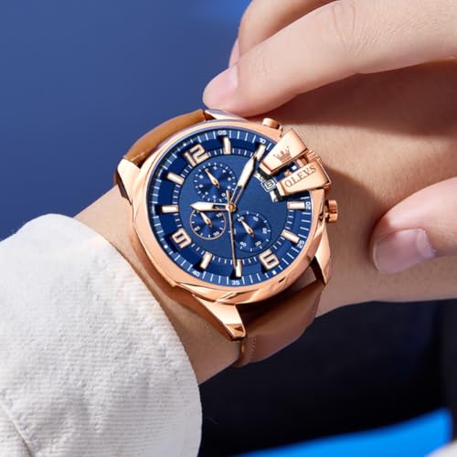 Image of OLEVS Men Watch Big Face Chronograph Waterproof Leather Strap Fashion Watch