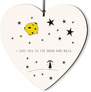 Dorothy Spring I Love you to the Moon and Back Hanging Wooden Heart Sign Friendship Plaque Gift for Friend Inspirational Quote Keepsake For Loved One 10x 10cm
