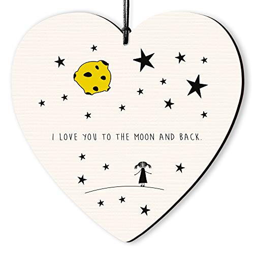 Image of Dorothy Spring I Love you to the Moon and Back Hanging Wooden Heart Sign Friendship Plaque Gift for Friend Inspirational Quote Keepsake For Loved One 10x 10cm