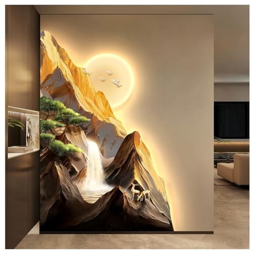 Pintura LED de paisaje chino con fuente de alimentación enchufable para sala de estar, oficina, decoración de entrada