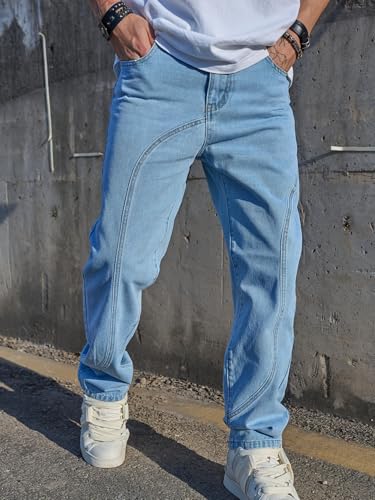 Image of URBAN POCKETS Streetwear Jeans for Men | Stylish Denim Jeans | Relaxed Wide Leg | Baggy Fit | Unique Stitch (U-25-U28)