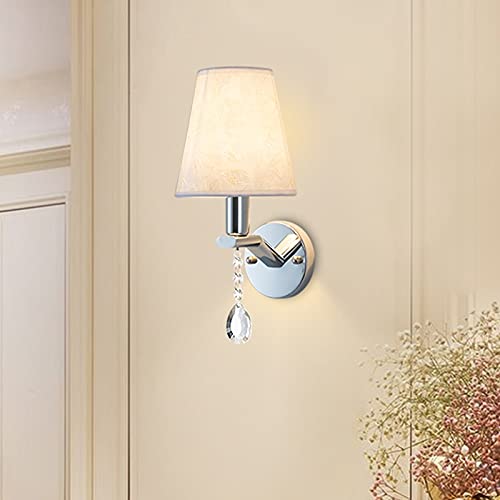 Aplique de pared clásico con pantalla de tela blanca y base E27 para dormitorio 3