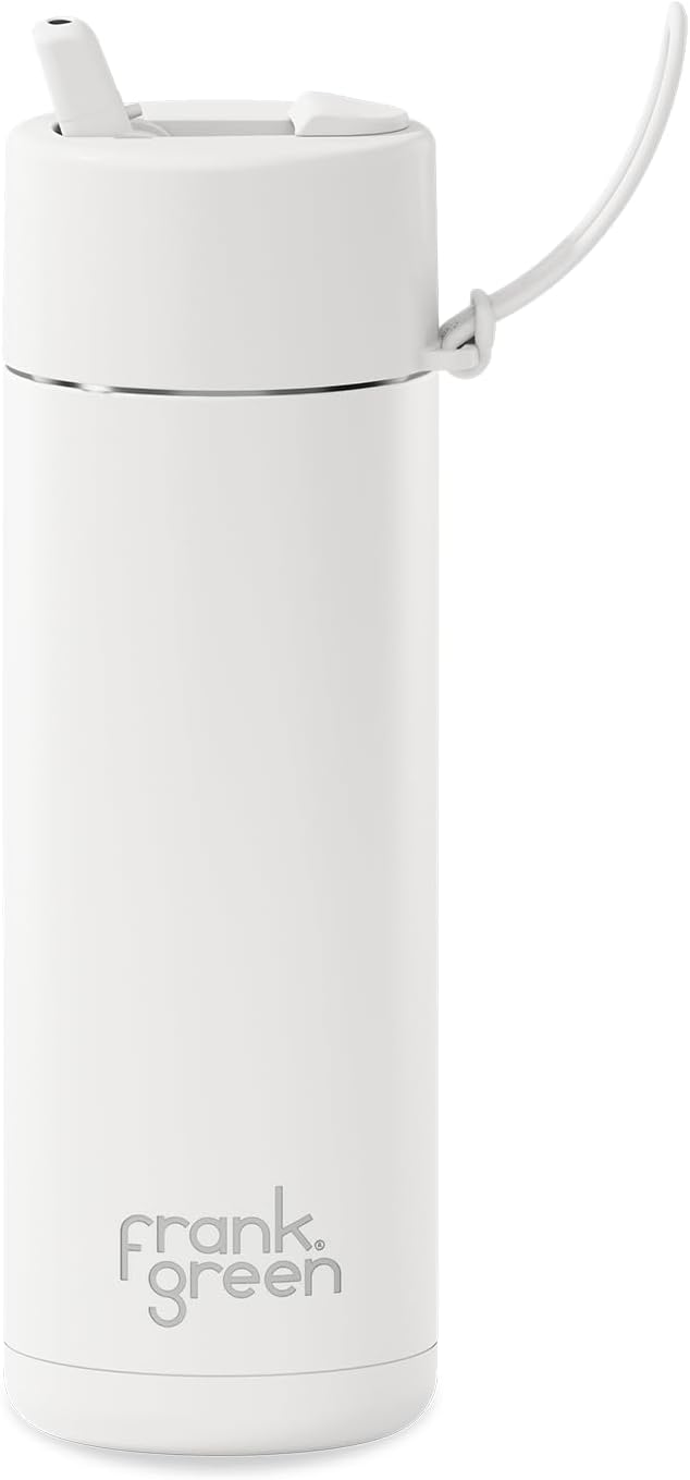 Ceramic Reusable Bottle - Stainless Steel Water Bottle With Straw, Insulated Water Bottle, Metal Water Bottle - Flip Straw Lid - 20oz - Cloud