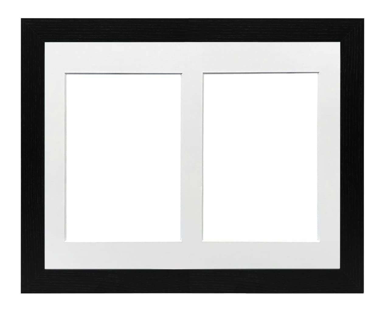 Black Frame 10x8' Multi Aperture Picture Frame with White Mount to fit (2x) 6x4' Photos with Perspex Sheet - Tabletop & Wall Mountable Landscape or Portrait