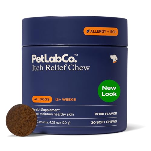PetLab Co. Itch Relief Chews - Support for Dry, Occasionally Itchy Skin & Coats - Formulated with Turmeric, Omega 3 & 6, Honey - Packaging May Vary