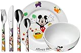 WMF Disney Mickey Mouse Kinder Geschirrset 6-teilig, Kindergeschirr mit Kinderbesteck Edelstahl, ab 3 Jahre, Cromargan poliert, spülmaschinengeeignet