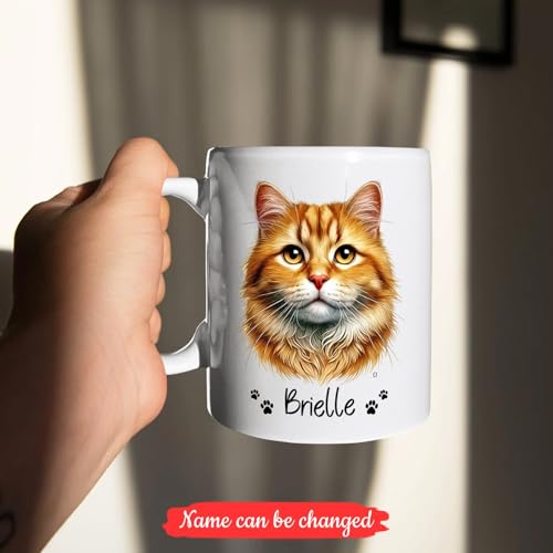 BigTees Orange Tabby Accent Coffee Cup, Personalized Orange Tabby Cat Ceramic Mug, Orange Tabby Face White Tea Cup 11oz, Keepsake Gift for Cat Dad Cat Mom, Siblings, Orange Tabby Lovers