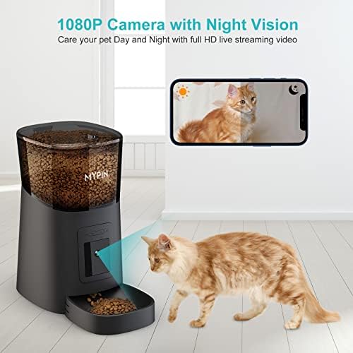 Automatic Cat Feeder, MYPIN 6L WiFi Automatic Video Pet Feeder Cat Food Dispensers Cat Feeder Automatic with Timer Feeding & Watering Supplies for Cats 2-Way Audio Mobile Phone Control