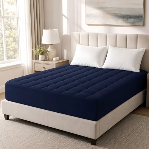 Topper para Colchón Premium 1000GSM – Transpirable, Refrescante & Suave y Esponjoso, Cubrecolchón con Bolsillo Profundo (8-16) Muy Suave Pero con Soporte – para el Dolor de Espalda,Azul,72x84 ”