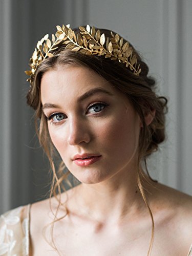 fxmimior Handmade Bridal Wedding Crown Leaf Headband Women Crystal Tiara Headpiece (GOLD) (gold)