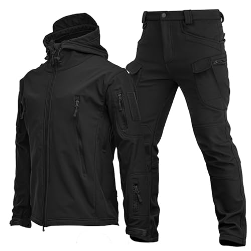Men's Two-Piece Tactical Suit, Winter Outdoor Thickened Windproof Waterproof Set Zipper, Men's Jogging Tracksuit Set Casual