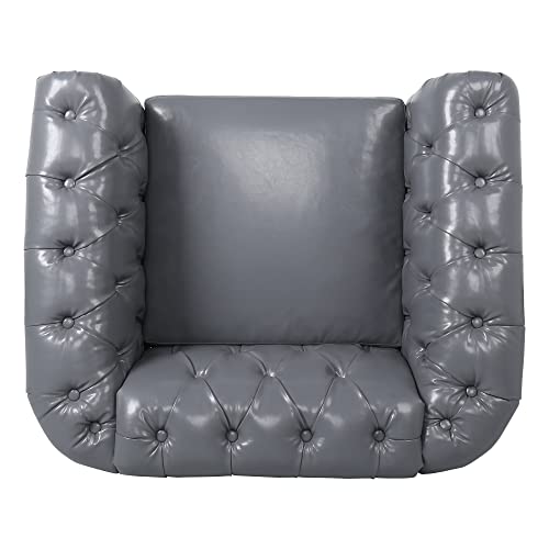 Image of LEVNARY Leather Upholstered Armchair, Mid-Century Modern Single Sofa Chair with Rolled Arms and Nailhead, Tufted Pu Leather Chesterfield Chair for Home Bedroom Reading Room (Gray)