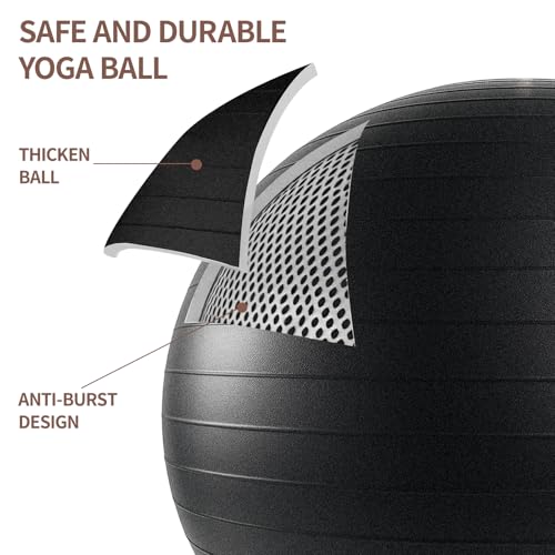Gymnastiekbal met opblaasbare voetpomp, anti-burst pezzibal, 65 cm, antislip zitbal, balansbal, pilatesbal, yogabal voor thuis, sportschool en kantoor - Afbeelding 4
