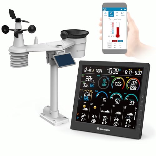 Bresser Stazione meteo Wi-Fi 10' con sensore esterno 8-in-1, pluviometro, anemometro, UV, WBGT, stress da calore, clima interno, previsioni