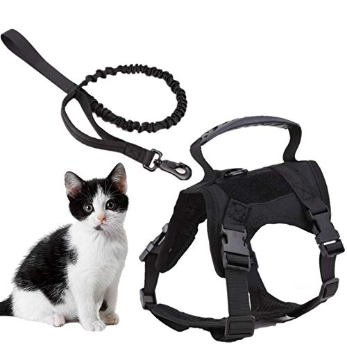 Harnais Tactique pour Chat avec Poignée Et Laisses, Gilet Tactique pour Petit Chien De Service, Harnais De Gilet Militaire Patrouille Chien De Travail, pour Grand Chat, Petit Chien Et Lapin,Noir Cover
