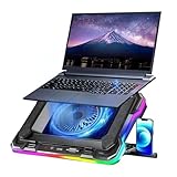 Base Cooler Notebook Gamer com Ventoinha Potente 3000 RPM RGB - Suporte Refrigerado Ergonômico para Notebook até 17', Ideal para Maratonas de Jogos, Home Office e Prevenção de Superaquecimento (Cinza)