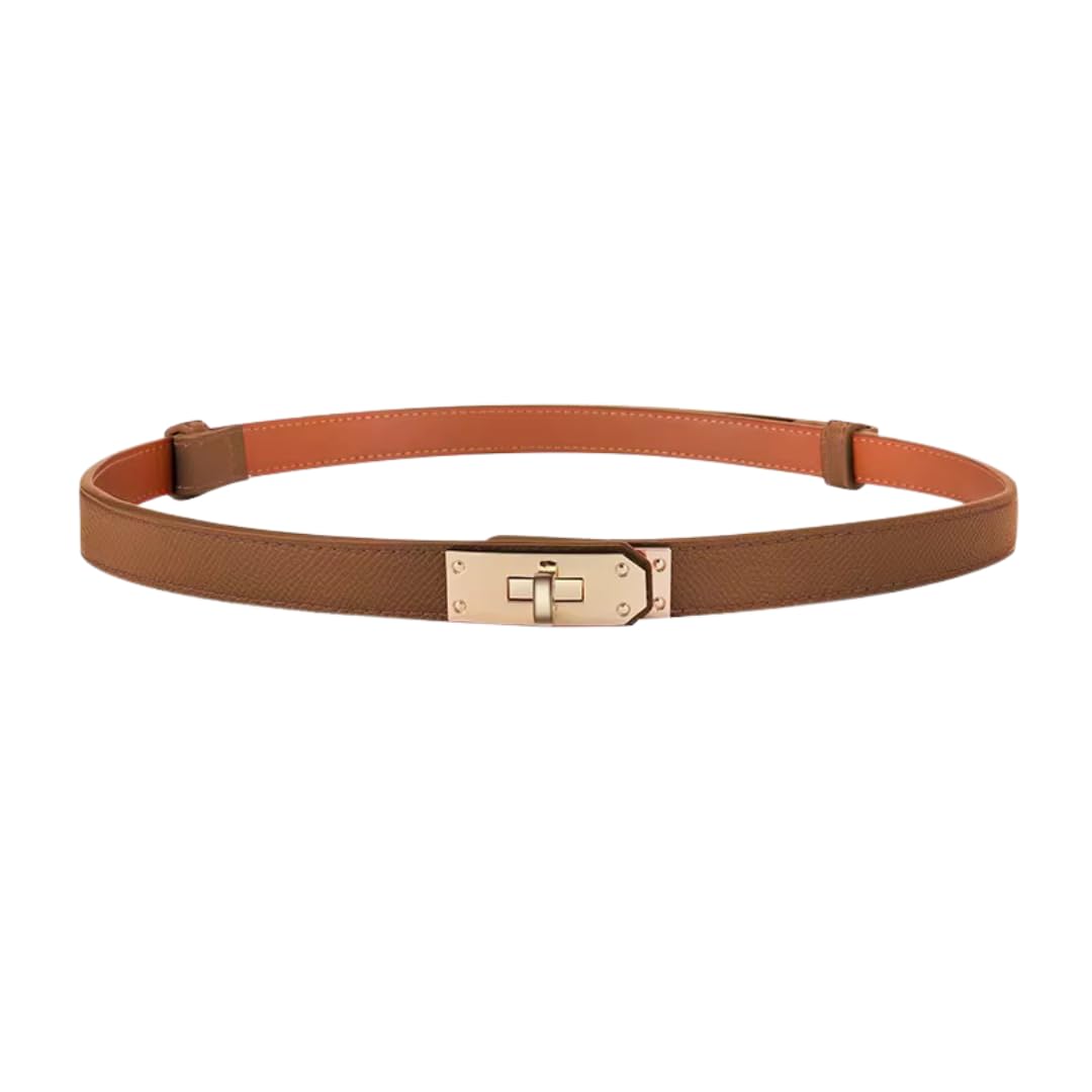 Women’s Brown Twist-Lock Belt | No-Hook Adjustable Slim Leather Waist Belt for Dresses, Tunics & Casual Wear-image-27