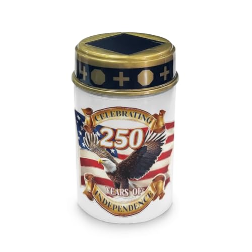 Image of Poceacles Eagle USA Flag 250th Print Solar Lights 4th of July Decorations Outdoor Waterproof Grave Lights for Cemetery LED Flameless Candle Cemetery Solar Pillar Candles Outdoor Decor