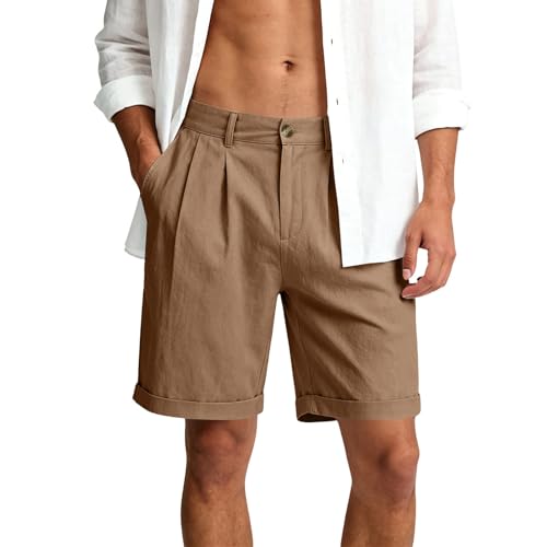 Short en lin homme haut de gamme avec plis élégants et taille élastique ajustable