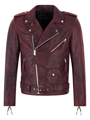 Veste en cuir ciré rouge coupe slim homme BRANDO SR-MBF