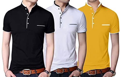 Image of Pixie Fashion Polycotton Mandarin Collar Half Sleeves Men's T-Shirts Combo (Pack of 3)