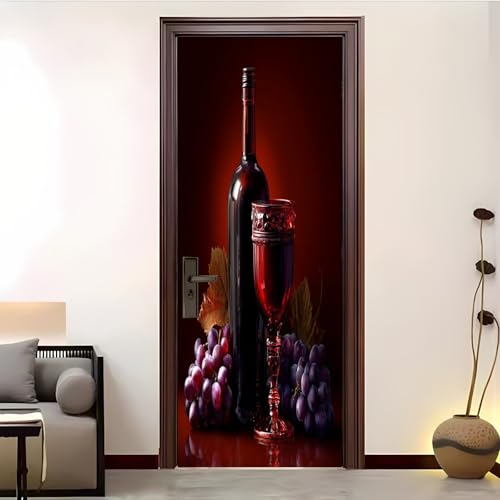 Pegatinas Para Puertas Autoadhesivo 77x200 cm Tema RomáNtico Del Vino Tinto Pegatinas Para Puertas Rojo 3D Pegatinas Impermeables ExtraíBles Adecuado, DecoracióN Del Hogar