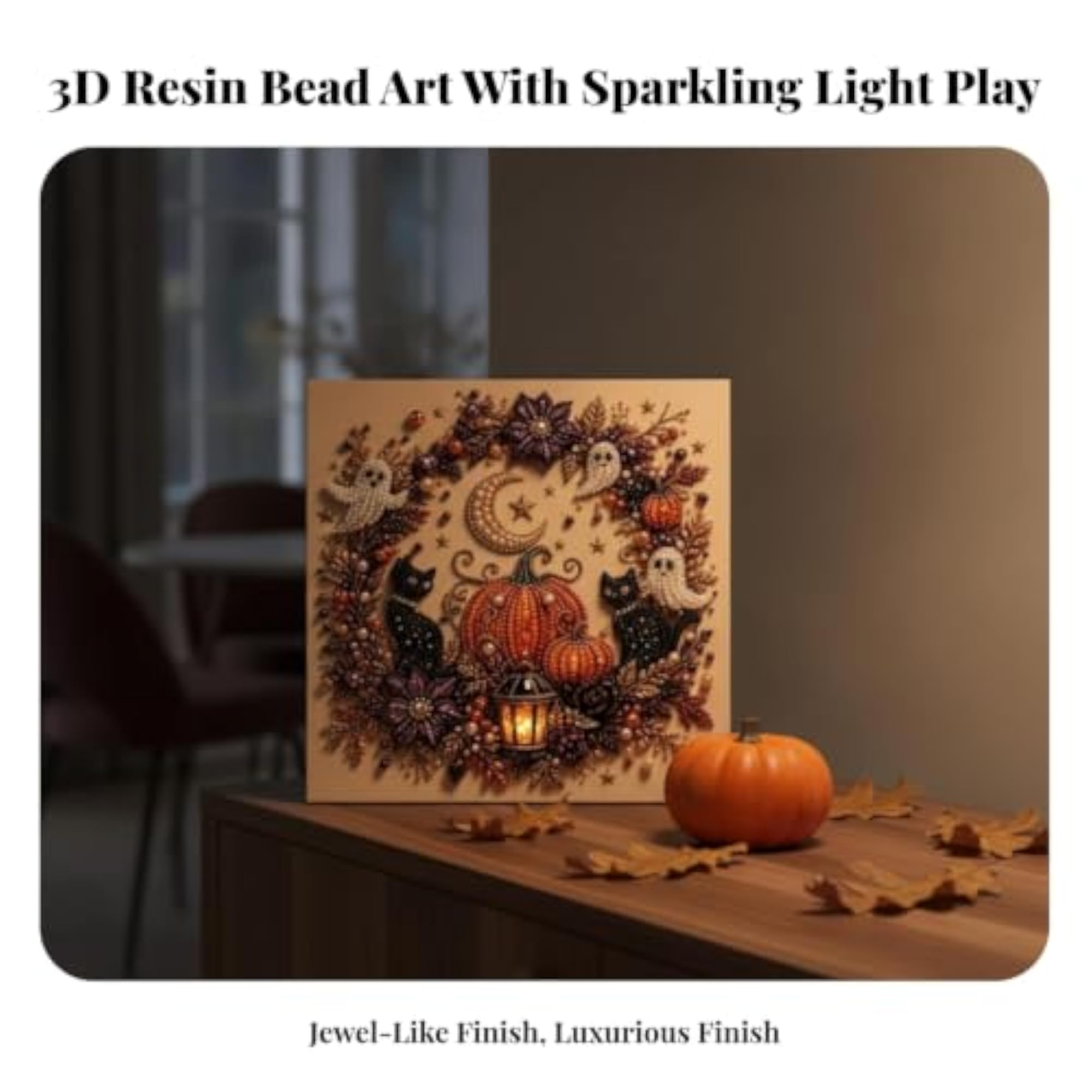 Halloween-Themed Pearl Diamond Painting Art with Frame