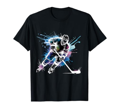 Arte de Salpicaduras de Pintura de Color para Jugadores de Hockey sobre Hielo Camiseta