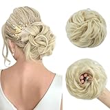 TESS Haarteil Mit Gummiband 55g, Gelockt Haargummi Mit Haaren, Hellblond, Groß Dutt Haarteil Haardutt Synthetisch Haarverlängerung für Damen Mädchen