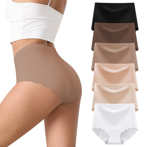 Cevapro Damen Seamless Slips Hohe Taille Damen Unterwäsche Frauen Nahtlose Unterhosen Mehrpack Hipster Bequeme Panties 6er Pack
