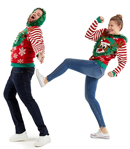 OFF THE RACK Christmas Sweater for Women, Unisex Men`s Ugly Xmas Pullover Festive Knitted for PartyThat's a Festive WrapLarge4