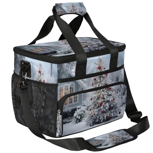 Insulated Picnic Backpack Lunch Box for Women Men Picnic Basket Tote Lunch Bag Picnic Bag Portable Lunch Bags for Picnic, Beach, Work, Trip,Office, Camp Snow Christmas Tree