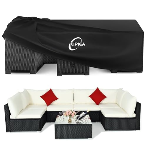 Kipiea Abdeckung Gartenmöbel Wasserdicht, Schutzhülle Gartenmöbel Winterfest, 420D Oxford Gewebe Abdeckplane für Gartentisch Möbelsets Terrassenmöbel, Winddicht Anti-UV Quadrat - 226 x 226 x 71cm