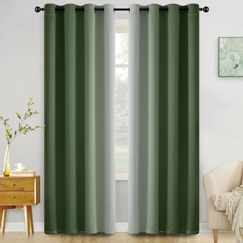 COSVIYA Grommet Room Darkening Ombre Sage Green Curtains W52xL84 inch