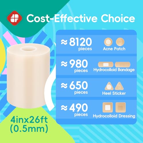 Image of LIFARA Hydrocolloid Roll for Wound Care - Cut-to-Size, Extra Large Hydrocolloid Patch Bandages with Self-Adhesive, Waterproof, First Aid Kit Essential (4in*26ft, 19.7mils / 0.5mm Thickness)