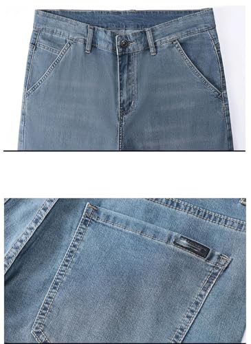 Hndudnff Men Thin Jeans Straight Business Slim Trousers Breathable Comfortable Denim Pants2