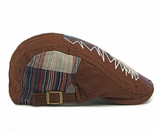 Image of Cotton Newsboy Cap, Breathable Ivy Gatsby Cabbie Beret Hat for Men's Women Driving Hunting Golf, Patchwork Coffee