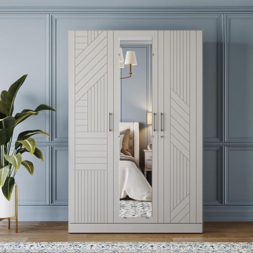 Image of Wakefit Wardrobe for Bedroom | 3 Yr Warranty | Cupboard for Bedroom, Almirah, Wooden Wardrobe, Comes with LED light, Storage Drawer, Mirror & Hanger, Density:680-750kg /m, Free Installation(Tyrian-LG)