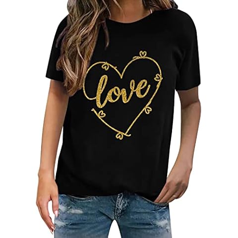 AWDX Valentine's Day T-Shirt Set, Summer Casual Couple Partner T-Shirt Love for Men and Women with Love Couple Gifts for Couples Partner Black White Tops Pair Gift, 10-Black, L Cover